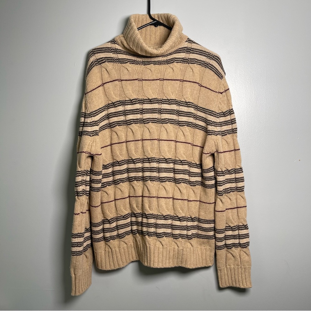 Vintage Burberry 100% New Wool Cable Knit Turtleneck Sweater Medium Italy